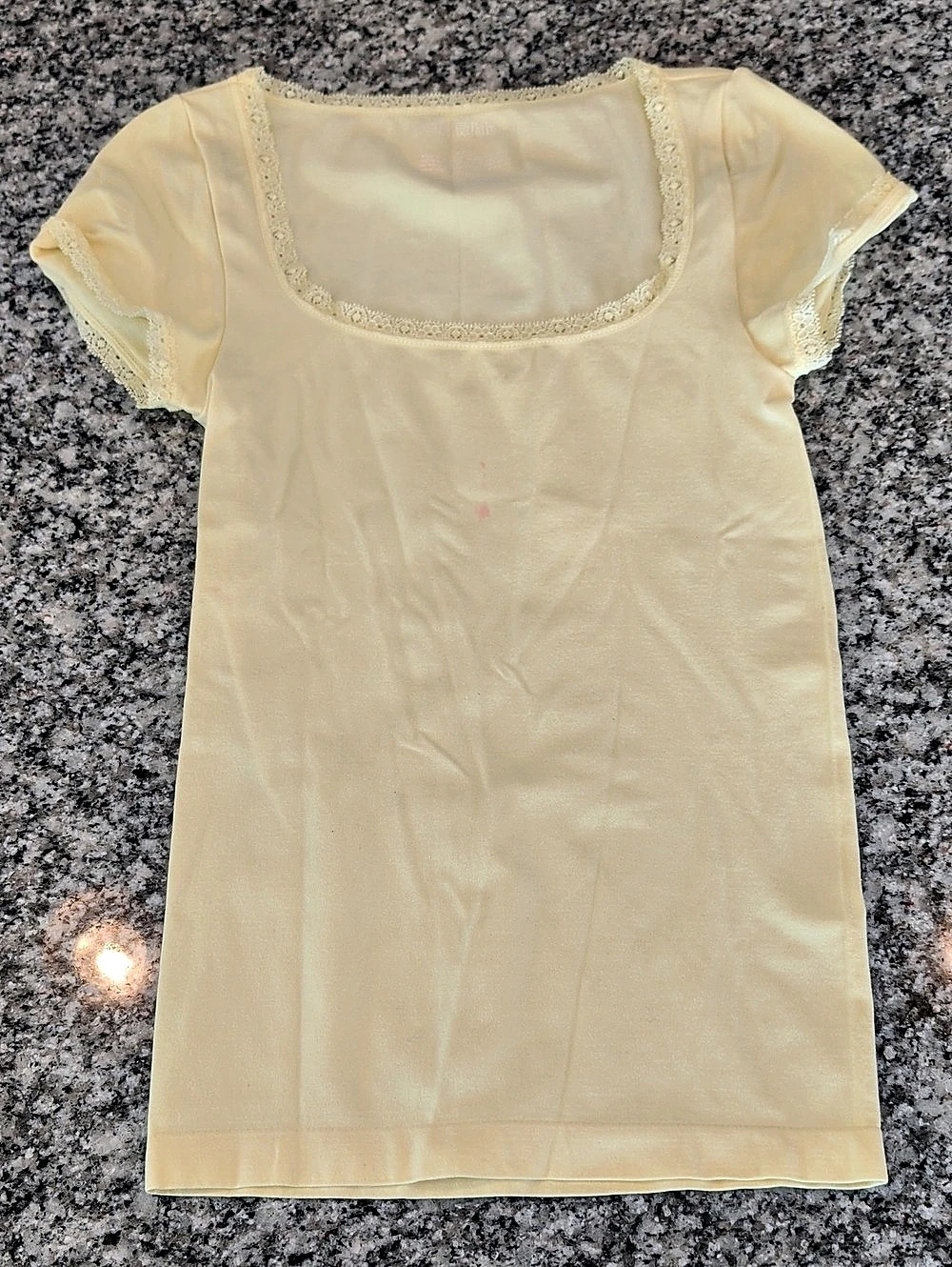 Wild Fable Lace Trim Short Sleeve Scoop Neck Top Yellow XXS